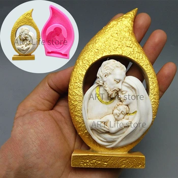 Католическая семейная силиконовая форма для свечей 3D Семейный портрет Иисуса и Мадонны, Гипсовая форма для мыла, инструмент для выпечки шоколадного торта своими руками 9