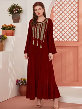 Кафтан Marocain Дубай Турция Мусульманское Платье Макси с Вышивкой для Женщин Исламские Платья Халат Абая Арабский Оман Одежда Djellaba Femme 11