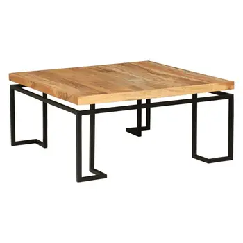 Квадратный журнальный столик с деревянной столешницей и геометрической рамкой, коричневый и черный 10