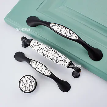 Керамическая ручка дверцы выдвижного ящика в европейском стиле, фурнитура для гардероба, черные керамические ручки Garden
