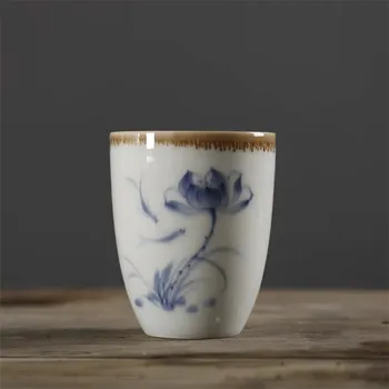 Керамическая чайная чашка с ручной росписью Lotus, Креативная Большая кружка для воды ручной работы, Фарфоровая печь для обжига, Чашка мастера Кунг-фу, Офисная посуда для напитков 5