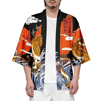 Кимоно в китайском стиле с принтом тигра Косплей Хаори Оби Женщины Мужчины Японский Кардиган Рубашка Пляжная Юката Негабаритная азиатская одежда 4