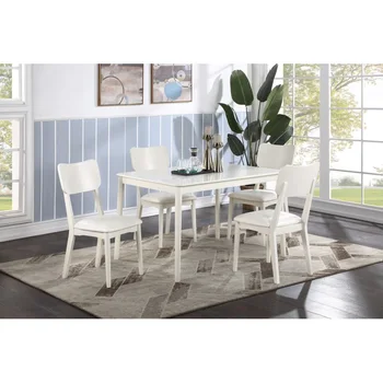 Классическая Стильная белая отделка, обеденный набор из 5 предметов, кухонная столешница, Деревянная столешница, Подушки для стульев, сиденья 9