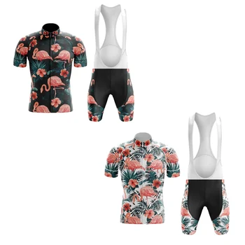 Классические мужские летние комплекты с коротким рукавом в стиле ретро Flamingo, майки для велоспорта, велосипедная одежда, велоштаны, Нагрудники для велосипеда