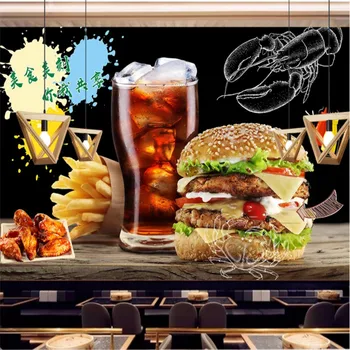 Классический Гамбургер Кола Фри Обои 3D Ресторан быстрого питания Бургеры Промышленный Декор 3D Фотообои Papel De Parede 3d