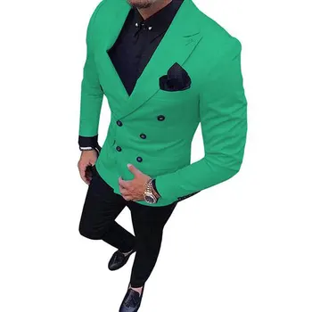Классический Новый модный мужской костюм, 2 предмета, двубортный блейзер с вырезами на лацканах, смокинг и брюки, свадебная вечеринка (куртка + брюки) 8