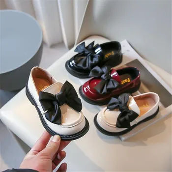 Кожаные Туфли Для девочек С Бантом, Детские Дизайнерские Лоферы Без Застежки, Детская Обувь На Плоской Подошве