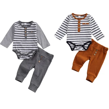 Комплекты одежды для новорожденных мальчиков FOCUSNORM 0-18 м, комбинезон с длинными рукавами и карманом в полоску, топы, брюки, 2 шт. 3