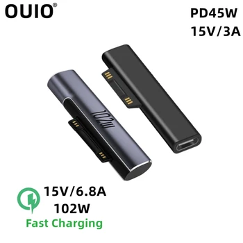 Конвертер Разъемов Быстрой Зарядки OUIO 102 Вт 6.8A PD для Microsoft Surface Pro X 8 7 6 5 Go Book USB C Зарядное Устройство Магнитный Адаптер Питания 3