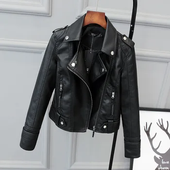 Корейская версия тонкой женской куртки из искусственной кожи 2021, Весна / осень, Зимнее новое короткое пальто из мотоциклетной кожи 12