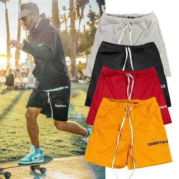 Короткие Летние сетчатые Дышащие спортивные брюки для фитнеса 2023 года с двойной линией сетки, вытягивающей веревку, с буквами из никеля, Мужские шорты 11