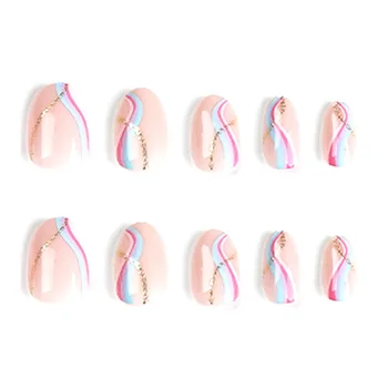 Короткие накладные ногти с розовым принтом во французском стиле Долговечный безопасный материал Водонепроницаемые накладные ногти для повседневного ношения и вечеринок 7