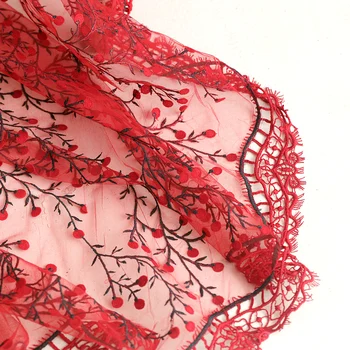 Красная маленькая вишенка, вышитая полой кружевной сеткой, марлевая ткань, Юбка Hanfu, футболка, свадебное платье, ткань для одежды