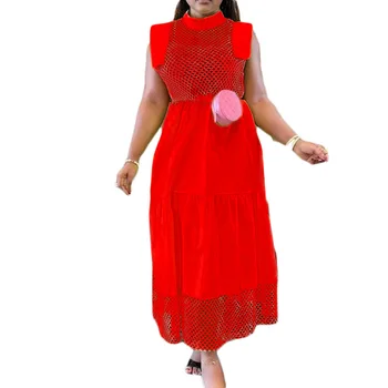 Красные, желтые, белые платья в африканском стиле для женщин, летние африканские женские длинные платья без рукавов с круглым вырезом, африканская одежда для женщин 7