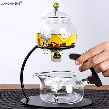 Креативный полуавтоматический чайный сервиз с серебряной инкрустацией, термостойкое стекло, чайный сервиз кунг-фу, чайник, чашка