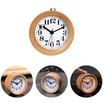 Круглые настольные часы из массива дерева с ночником Настольные часы для студентов Деревянный будильник для дома Прикроватное украшение рабочего стола в спальне 3