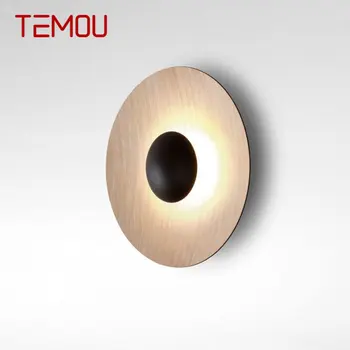 Круглый настенный светильник в скандинавском стиле TEMOU, алюминиевое бра из натурального дерева, новый дизайн для креативной спальни 10