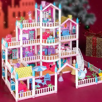 Кукольный домик своими руками, Монтессори, 3D Собранная вилла, кукольный набор для моделирования большого замка принцессы, кукольный домик, игрушка-головоломка для девочек в подарок 10