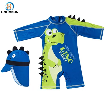 Купальник для мальчика, цельный детский купальник с принтом динозавра, с длинным рукавом, с мультяшным рисунком для малышей, детские купальники, УФ-пляжная одежда для детей UPF50