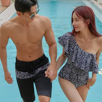 Купальники для отдыха Корейской пары, женские купальники на одно плечо, сексуальные цельные купальники для пляжного отдыха, пляжные купальники для серфинга 15