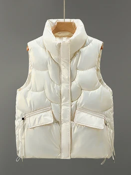 Куртка-жилет Женская зимняя теплая жилетка Женское свободное пальто без рукавов Оверсайз Женская модная ветрозащитная верхняя одежда Chaleco Mujer 8