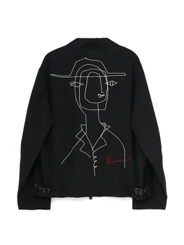 Куртки Yohji Yamamoto для мужчин, Одежда, пальто с абстрактной портретной вышивкой, новинка в верхней одежде 2023, куртка для мужчин, одежда 5