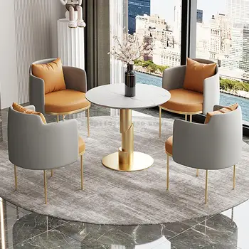 Легкое роскошное минималистичное обеденное кресло для отдыха, стол и стул для деловых встреч и переговоров 4S, приемная в выставочном зале и 3