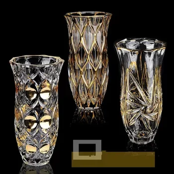 Легкое роскошное хрустальное стекло, украшенное золотой вазой, ваза с лилиями, украшение гостиной, ваза высокого стиля, ваза для украшения дома 9