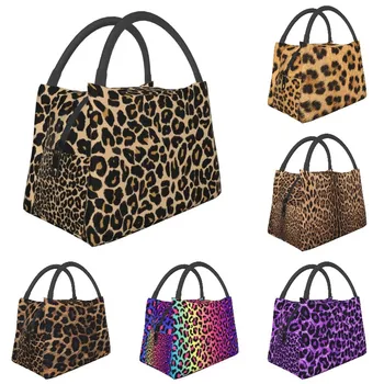 Леопардовый принт в виде шкуры традиционных цветов, изолированные сумки для ланча для женщин с животной текстурой, сменный холодильник, термос для ланча с едой 13