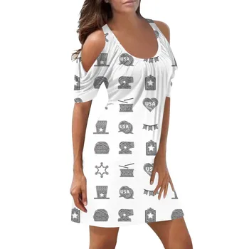 Летнее элегантное винтажное платье 2023 года с открытыми плечами и коротким рукавом, праздничное пляжное платье с принтом в честь Дня независимости США 10