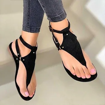 Летние женские сандалии, повседневная женская обувь на плоской подошве с открытым носком, пляжные босоножки с ремешком и пряжкой, модные женские сандалии 16