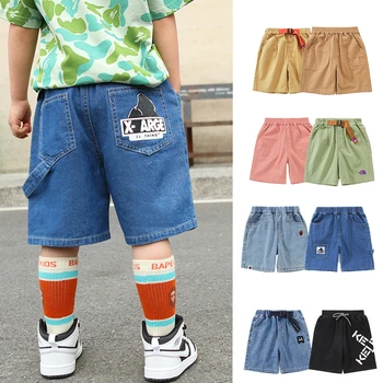 Летние модные детские джинсы в японском стиле, хлопчатобумажные шорты для маленьких мальчиков, детские короткие брюки с эластичной резинкой на талии, детские повседневные шорты 15