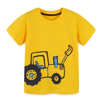 Летние футболки с короткими рукавами для мальчиков, топы, одежда с рисунком экскаватора, детская одежда, хлопковая одежда для детей 2-7 лет 14