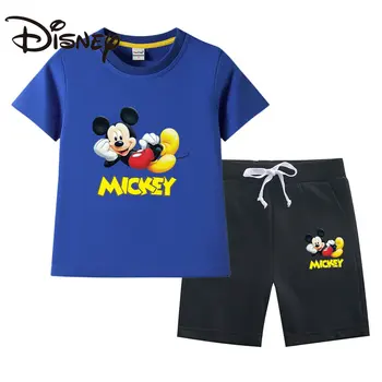 Летний костюм для мальчиков с Микки Маусом, Хлопковые детские шорты, Летнее платье из двух предметов для мальчиков, Универсальное летнее платье для девочек 1