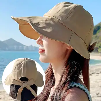 Летняя дышащая женская панама с волнистым краем лепестка, солнцезащитная кепка с широкими полями 12 см, Элегантная пляжная панама на шнуровке с бантом, кепка для отдыха 5
