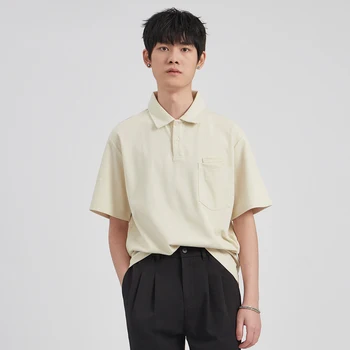 Летняя модная мужская однотонная простая базовая рубашка Поло с коротким рукавом для подростков, удобный шелковый пуловер в японском стиле, повседневный топ
