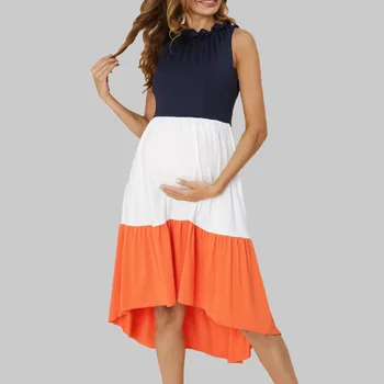 Летняя новая одежда для беременных с круглым вырезом и без рукавов, женское платье для беременных, однотонные модные повседневные платья 8