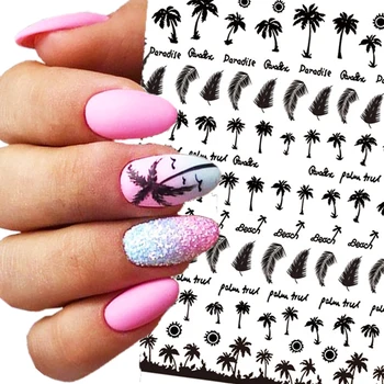 Летняя пальма Наклейки для ногтей из кокосовой пальмы Листья Дизайн Слайдеры для ногтей Морской Пляжный отдых 3D Украшения для ногтей Наклейка