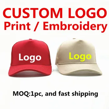 Летняя Спортивная шляпа с вышивкой логотипа на заказ, мужская Женская бейсболка с логотипом DIY, 5 панелей, шляпа дальнобойщика, Snapback Gorros