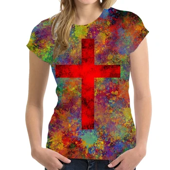 Летняя футболка с 3D принтом Jesus Art Color Cross, женские Футболки, Уличная Одежда Оверсайз Y2k Harajuku, Топы, Тройники, Женская Одежда для девочек 14
