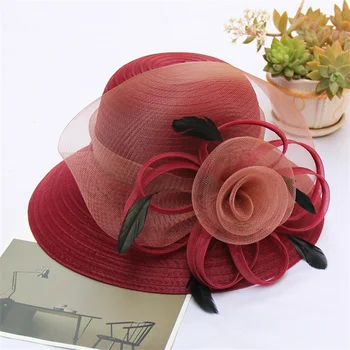 Летняя шляпа от солнца с большим цветком для женщин Роскошная синяя розовая панама из органзы Женская пляжная шляпа из цельного пера