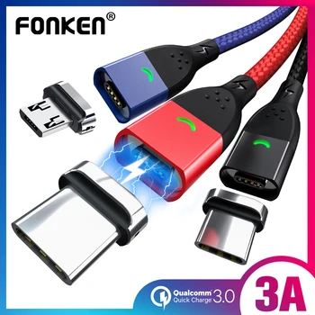 Магнитный Кабель FONKEN Micro USB Type C Для Быстрой Зарядки, Кабель Для Передачи Данных, Магнитное Зарядное Устройство, Кабель USB Type C Для iphone 14 xiaomi 13 pro 2