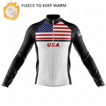 Майки для велоспорта США 2021, Зимние Майки для велоспорта с длинным рукавом, мужские топы для горных велосипедов, Велосипедная одежда, Теплая велосипедная куртка для верховой езды на MTB 5