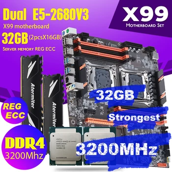 Материнская плата Atermiter Dual X99 с 2011-3 XEON E5 2680 V3 * 2 С Комбинированным комплектом памяти 2шт X 16 ГБ = 32 ГБ DDR4 3200 МГц 11