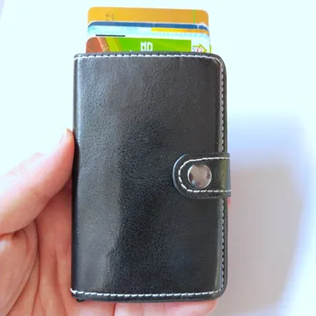 Мини-кошелек для кредитных бизнес-карт с блокировкой RFID Для мужчин И женщин, кожаный кошелек, Металлический кошелек для защиты банковских удостоверений личности 3