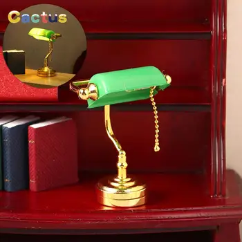 Миниатюрная настольная лампа для кукольного домика 1:12, Светодиодная лампа, Зеленый Свет Почтальона, Освещение, Модель мебели для дома, Декор, Игрушки, Аксессуары для кукольного дома