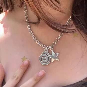 Минималистский Звезда кулон ожерелье для женщин мода Boho спираль-символ пентаграммы Винтаж ожерелья хип-хоп ювелирные изделия аксессуары 4