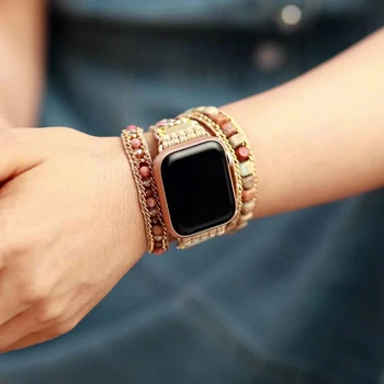 Многослойный ремешок из натурального камня для Iwatch 7 45 мм 40 38 мм для Apple Watch Винтажный браслет-обертка для iWatch serie 3 5 6 se 7 band 1
