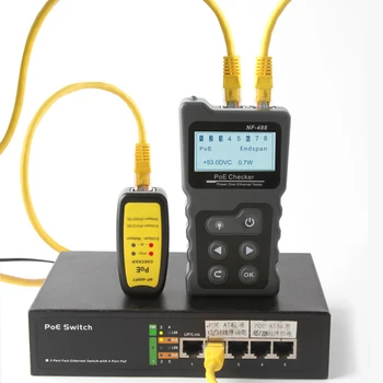 Многофункциональный ЖК-тестер сетевого кабеля, проверка PoE, встроенный тестер напряжения и тока PoE с кабельным тестером