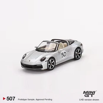 Модель MINI GT 1:64 Автомобиль из сплава 911 Targe 4S # 507 LHD Серебристый металлик 5